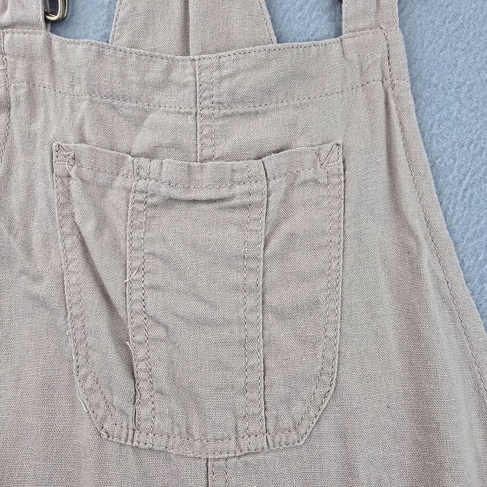 WallFlower Short Overalls Women Large Beige Linen Side Buttons Adjustable Straps - Picture 3 of 11
